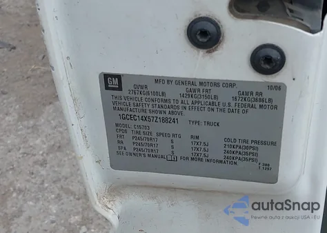 2007 Chevrolet Silverado 1500 Classic Work Truck z USA, uszkodzony, nr VIN 1GCEC14X57Z188241